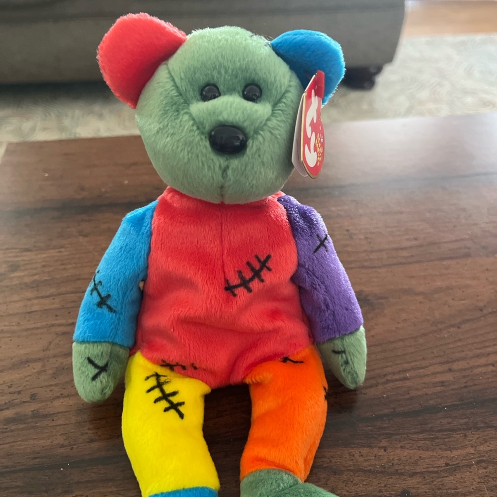 Ty Halloween Patchwork Bear Plush. Named Frankenteddy